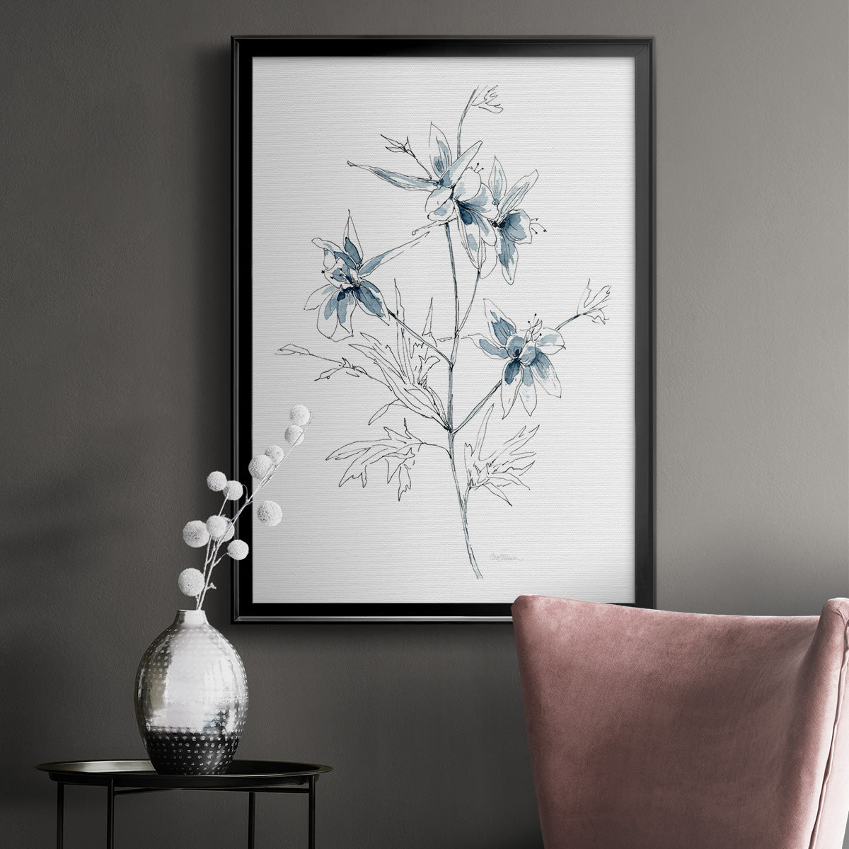 Indigo Sketch II - Modern Framed Canvas Print