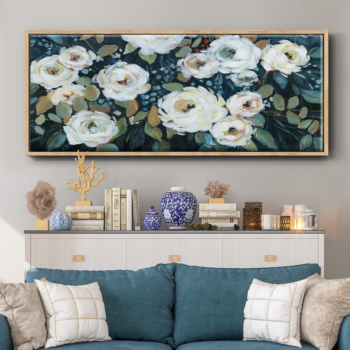 Moonlit Garden I - Floater Framed Canvas Print
