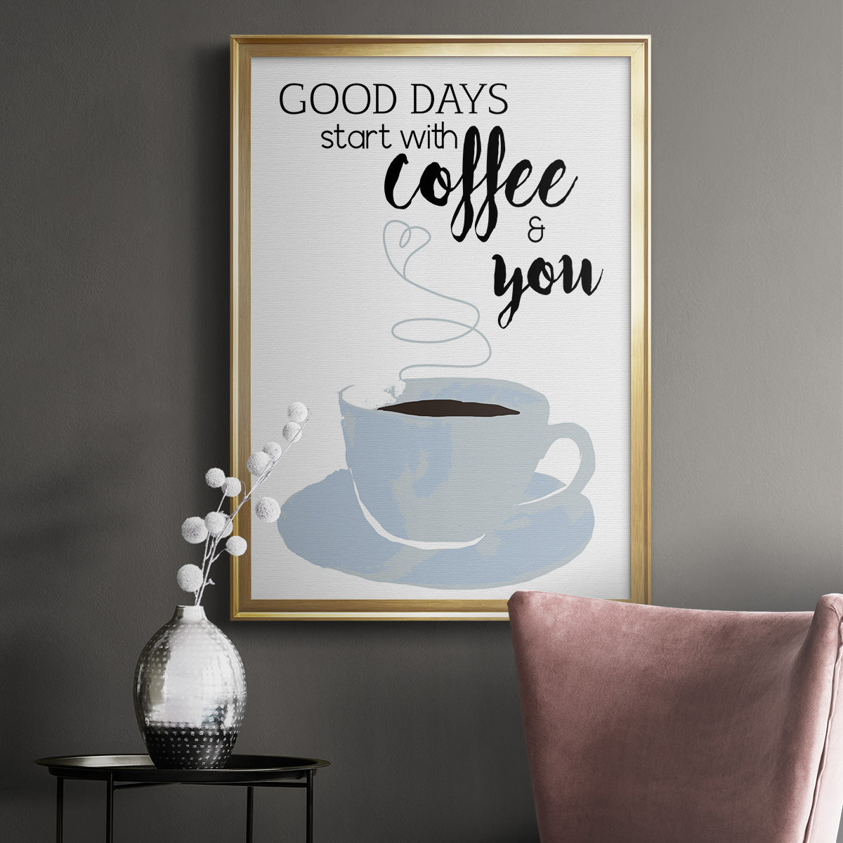 Start With Coffee & You - Modern Framed Canvas Print