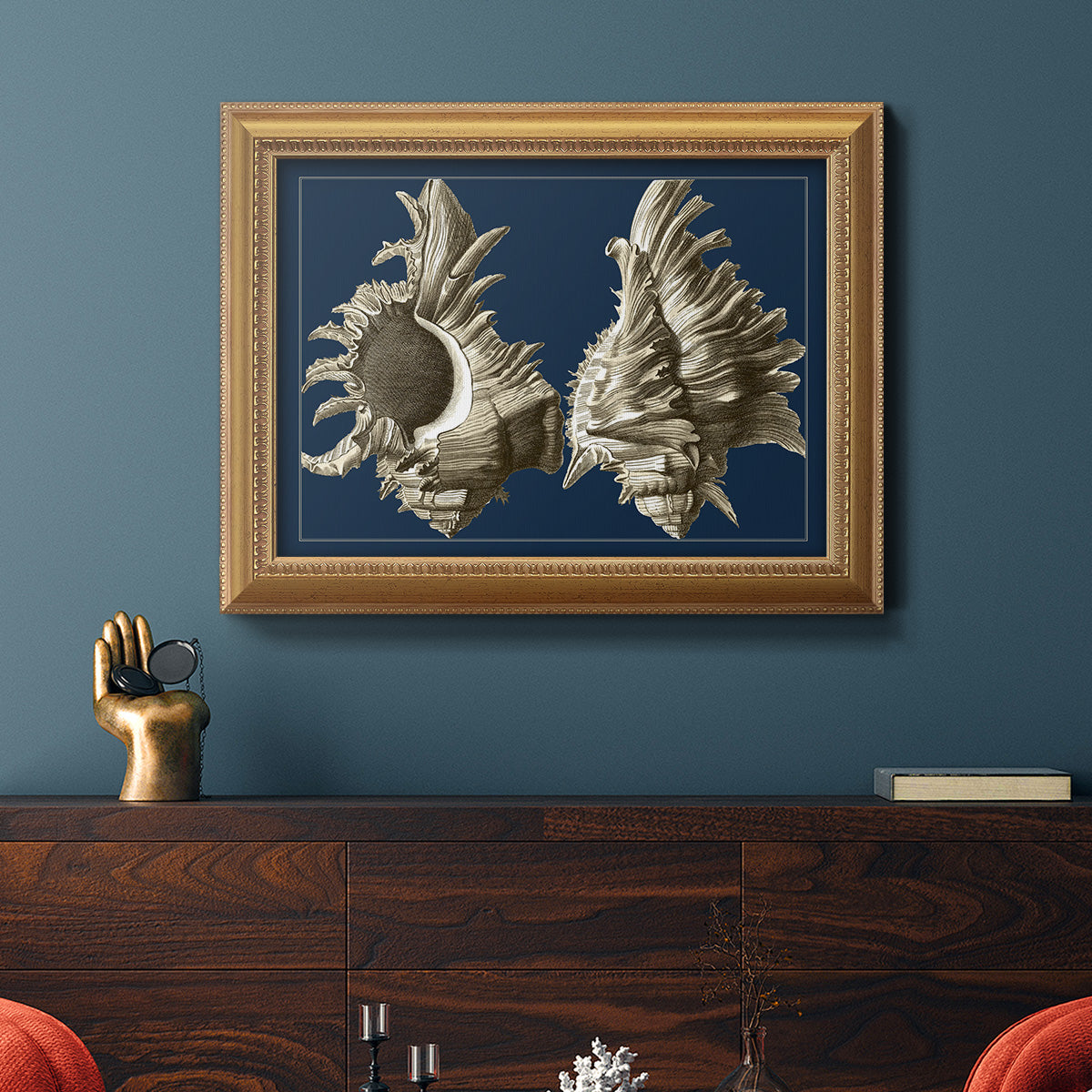 Conch Shells on Navy II Premium Framed Canvas- Ready to Hang