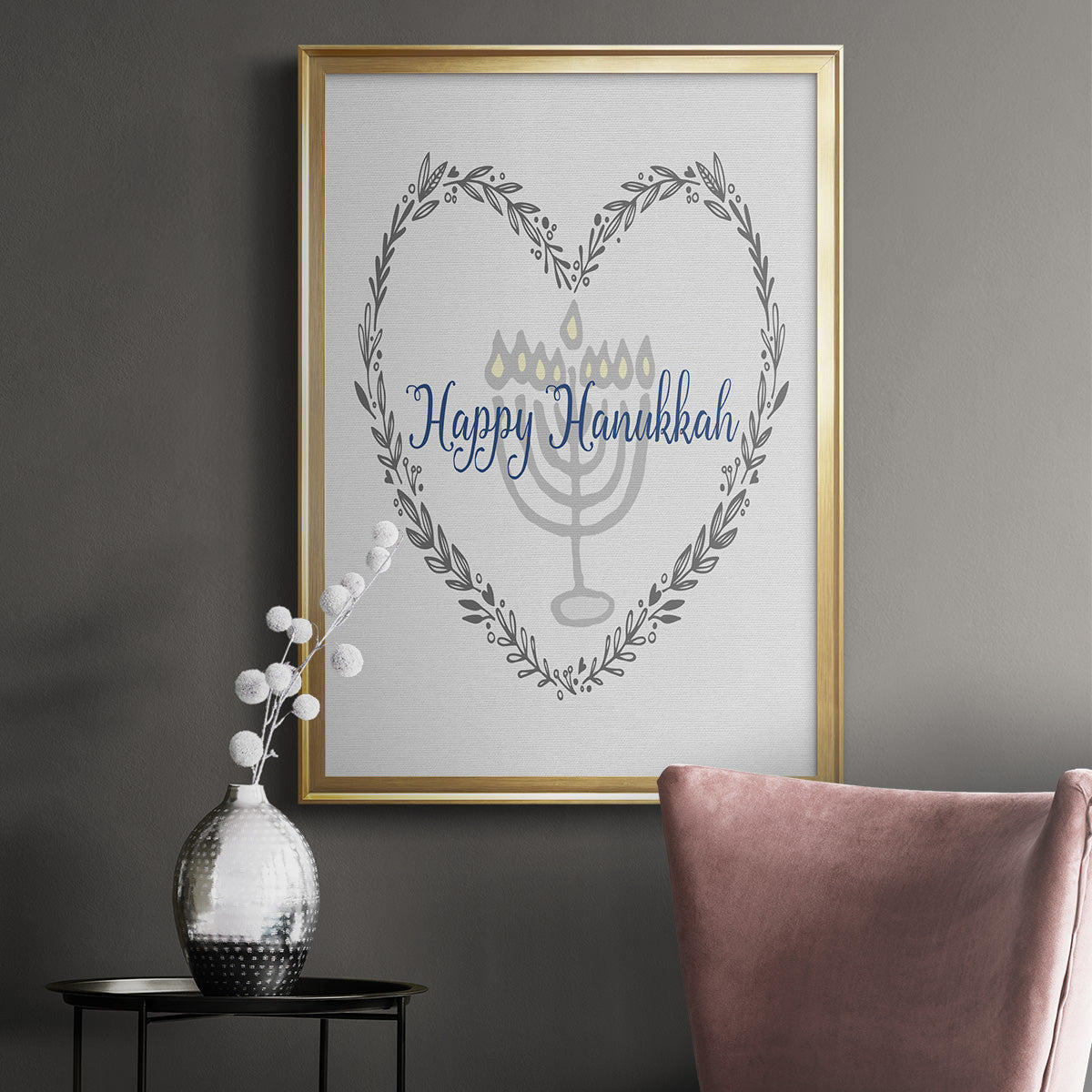 Hanukkah Heart - Modern Framed Canvas Print