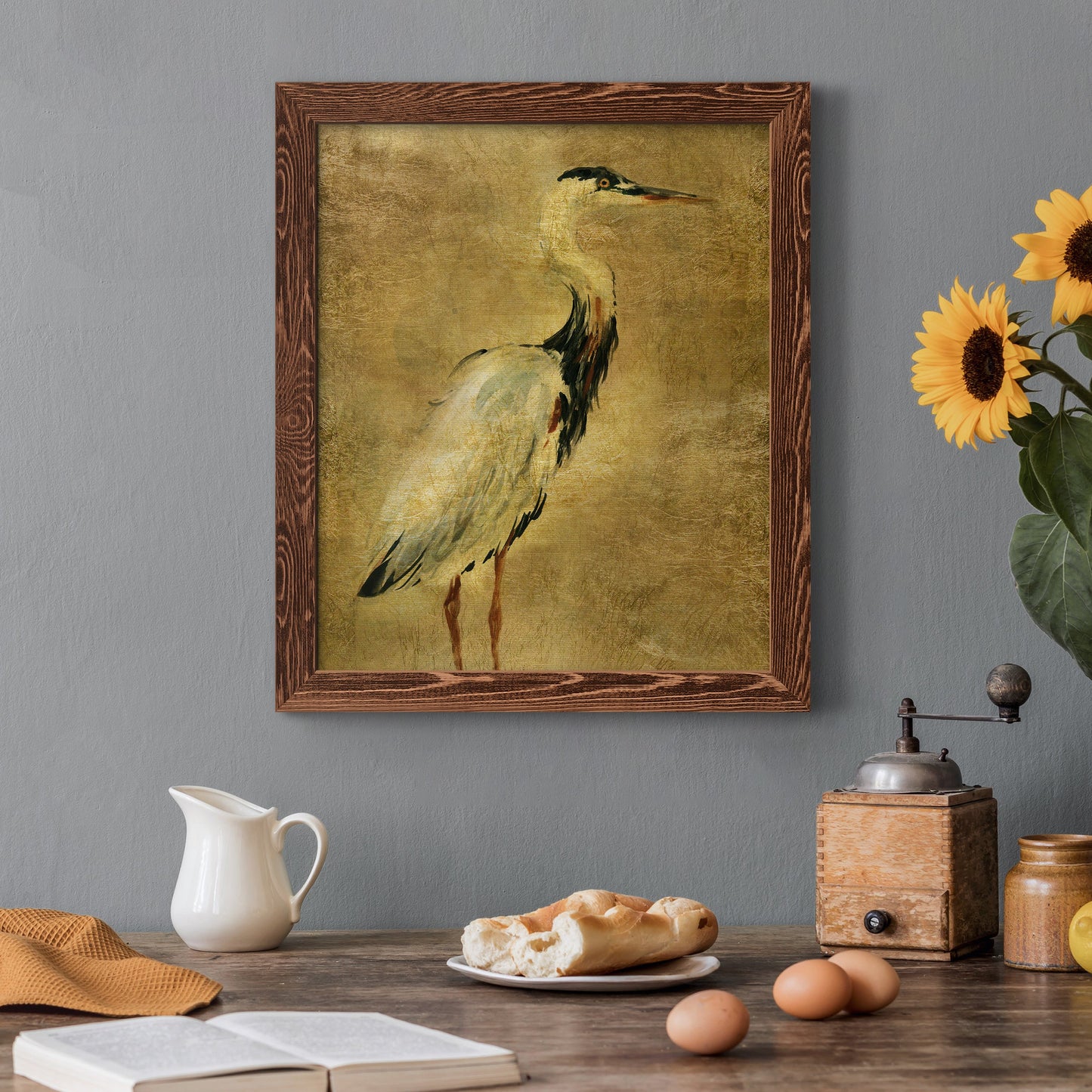 Gold Crane at Dusk I - Premium Canvas Framed in Barnwood - Ready to Hang