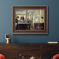 Impressionist café still life scene by Édouard Manet in an ornate bronzed mahogany wood frame displayed in a dark-toned interior setting.