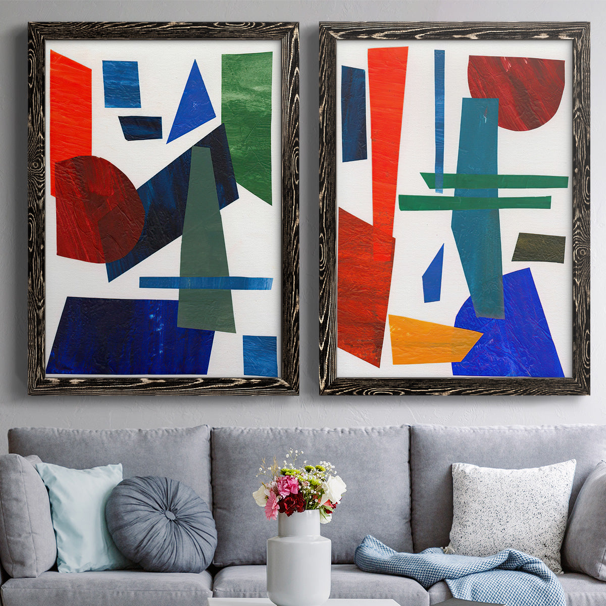 Colorful Shapes III - Premium Framed Canvas 2 Piece Set - Ready to Hang