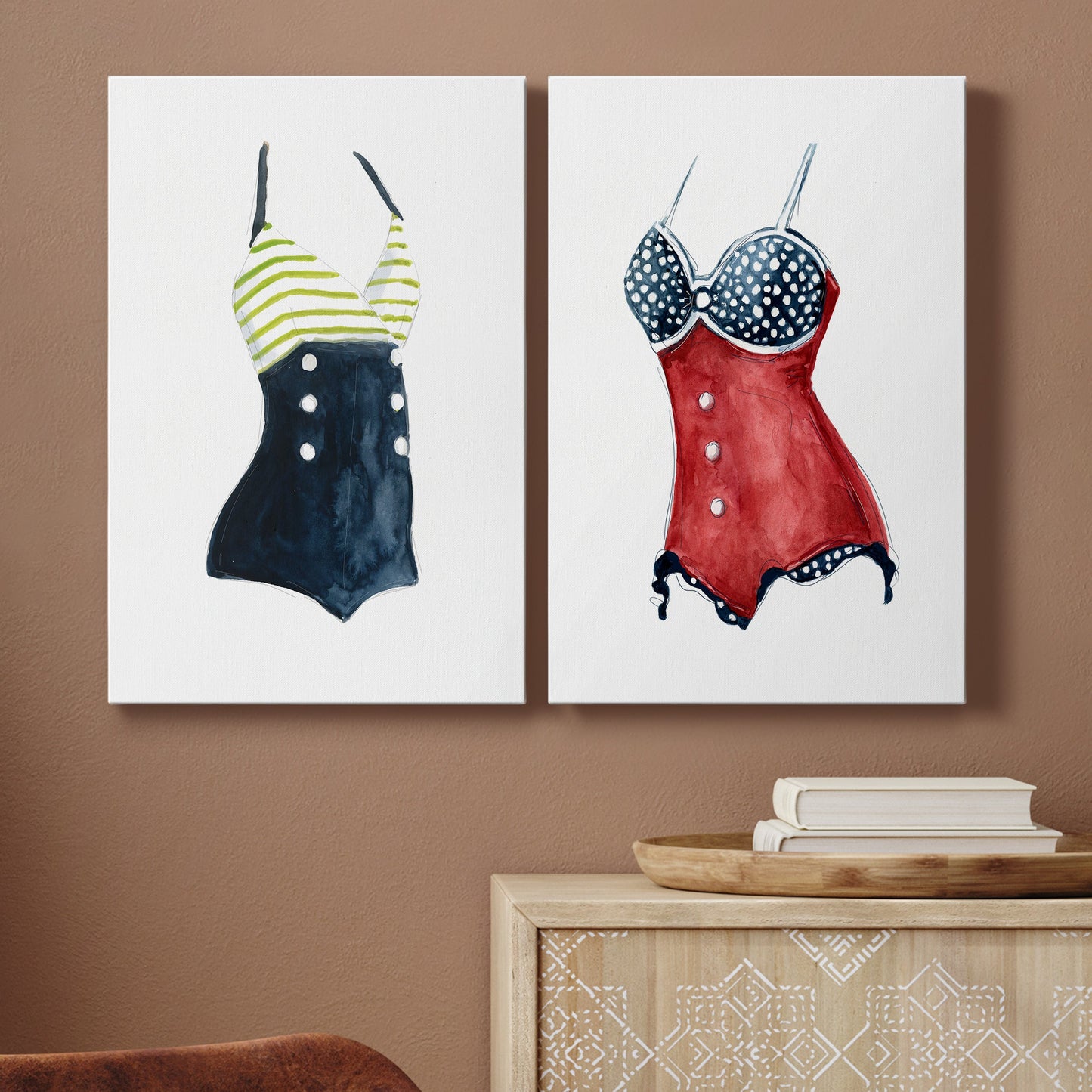 Vintage Swimwear I Premium Gallery Wrapped Canvas - Ready to Hang - Set of 2 - 8 x 12 Each