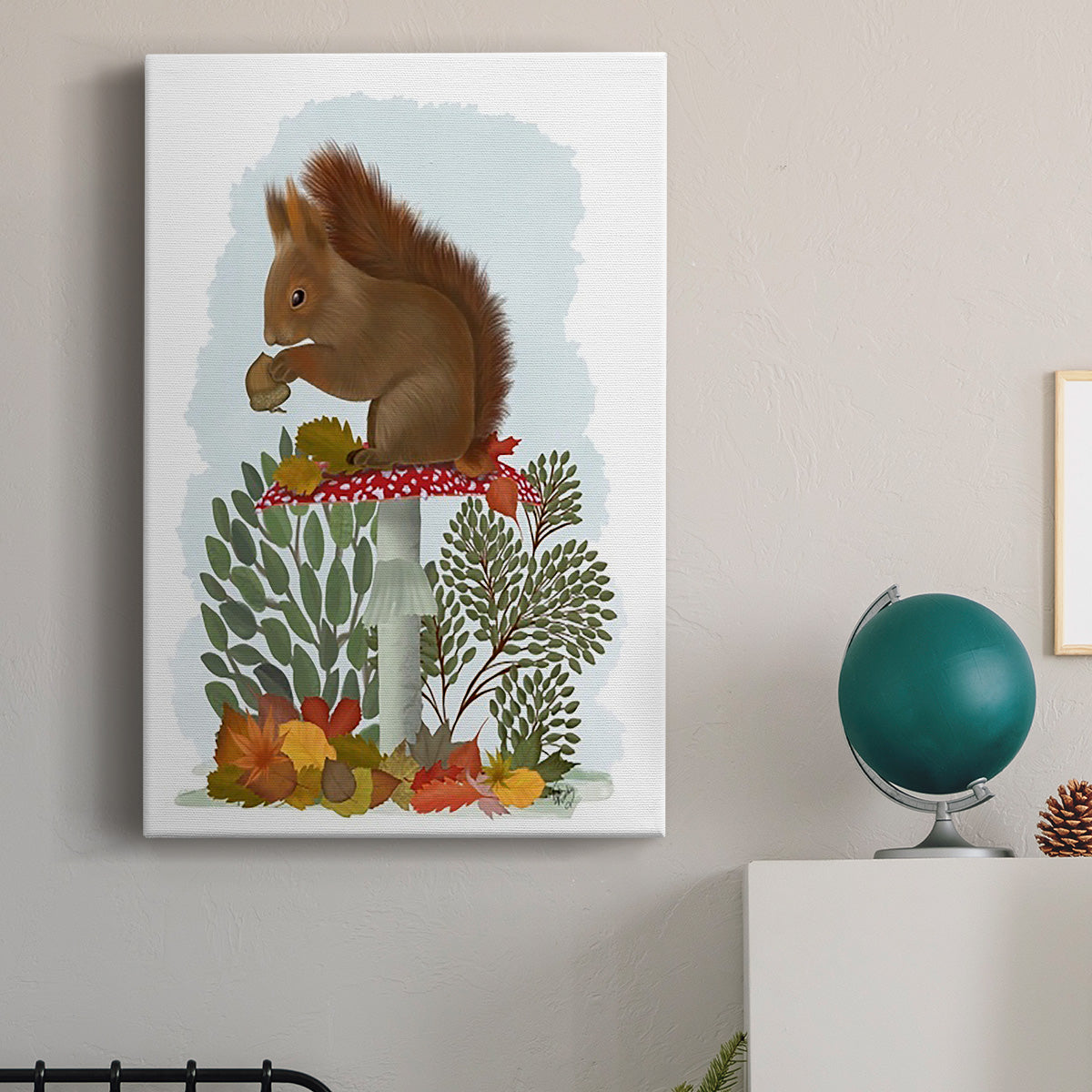 Red Squirrel On Mushroom Premium Gallery Wrapped Canvas - Ready to Hang