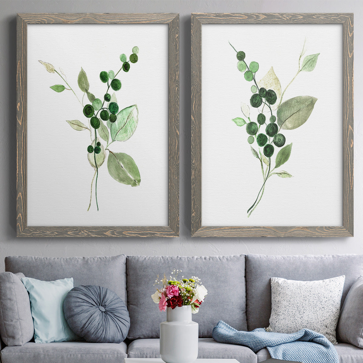 Sprigs in Green I   - Premium Framed Canvas 2 Piece Set - Ready to Hang