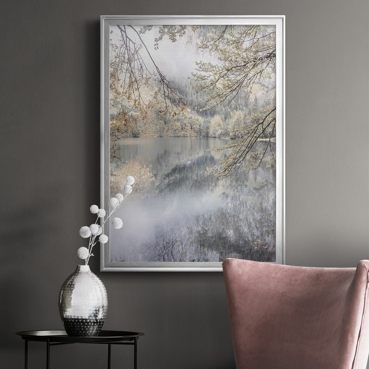 Misty Lake - Modern Framed Canvas Print