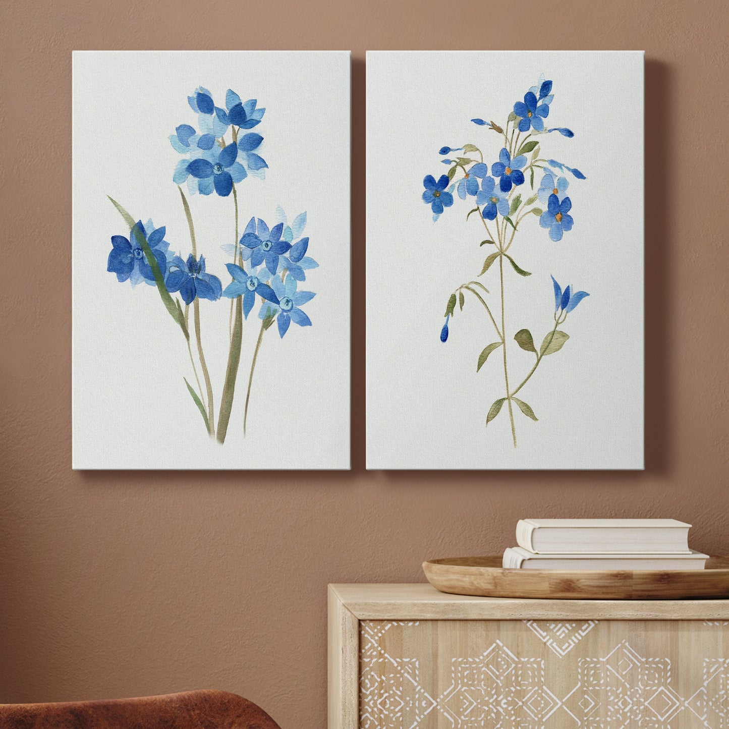 Blue Blossom Botanical I Premium Gallery Wrapped Canvas - Ready to Hang - Set of 2 - 8 x 12 Each