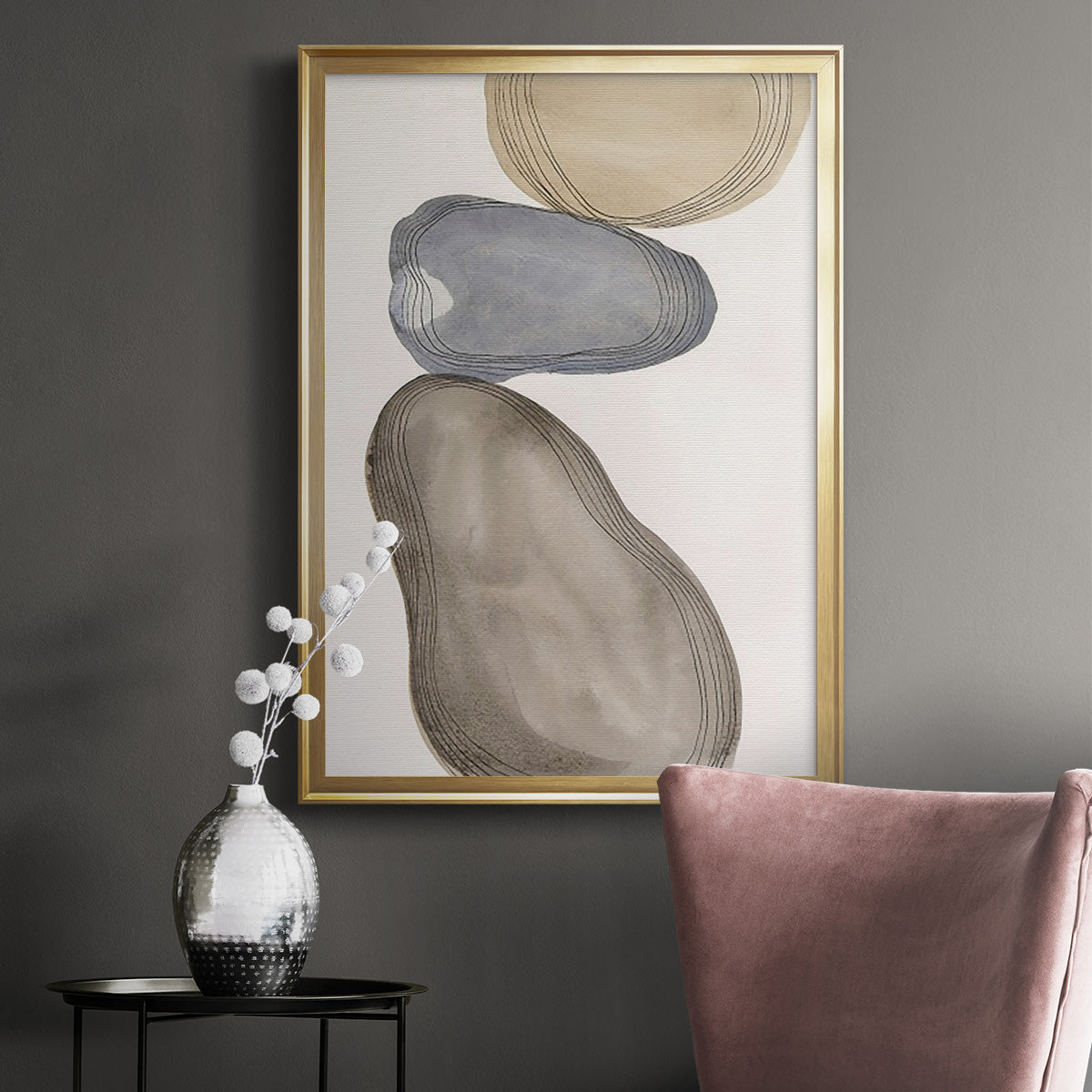 River Rocks Contour II - Modern Framed Canvas Print