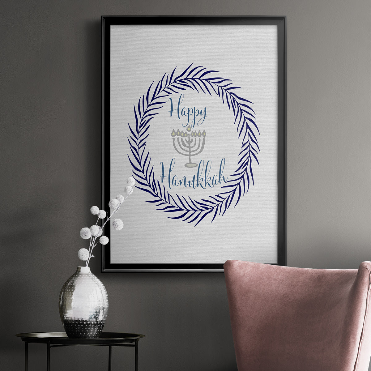 Hanukkah Wreath - Modern Framed Canvas Print