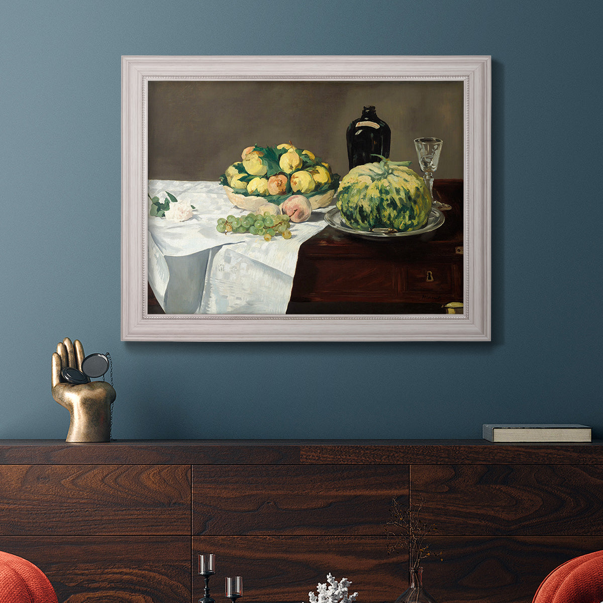 Still Life with Melon and Peaches - Ornate Framed Canvas Print