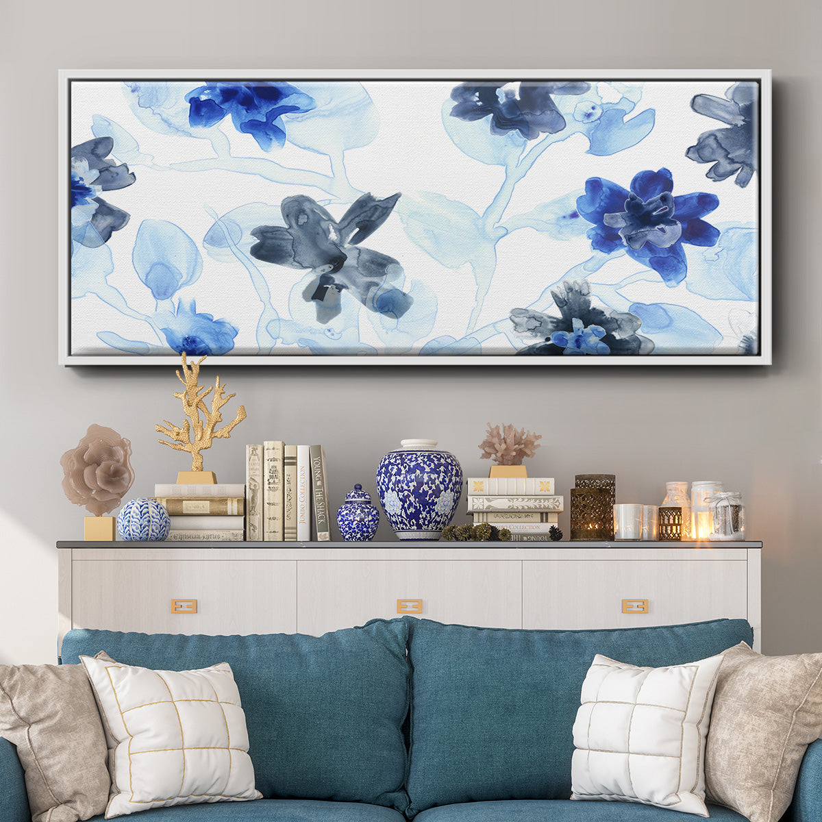 Blue Gossamer Garden V - Floater Framed Canvas Print