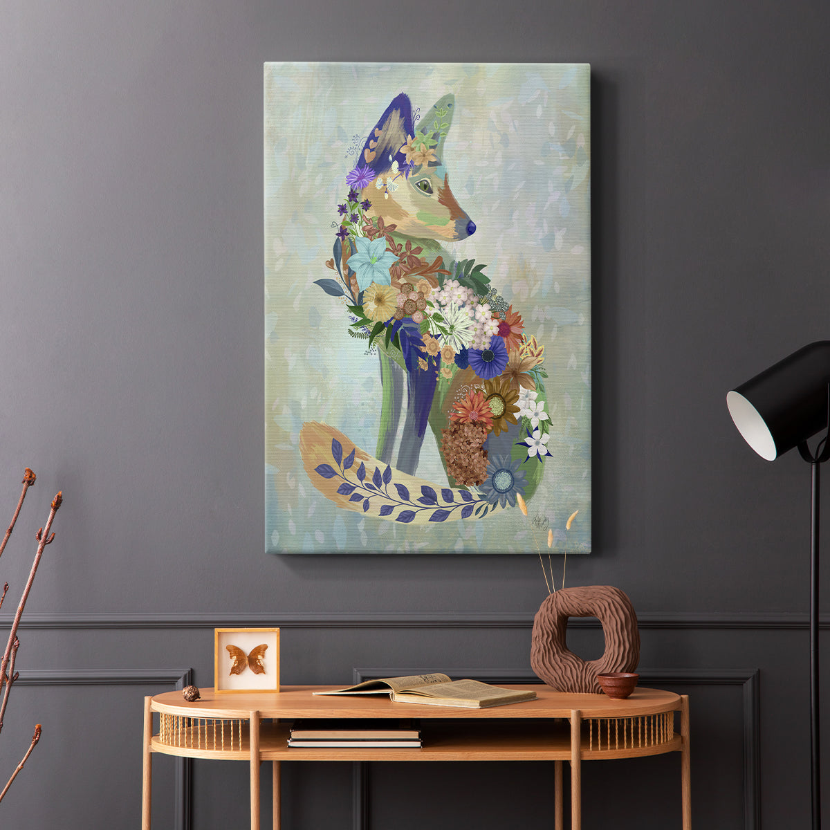 Fantastic Florals Fox, Sitting - Canvas Art Print