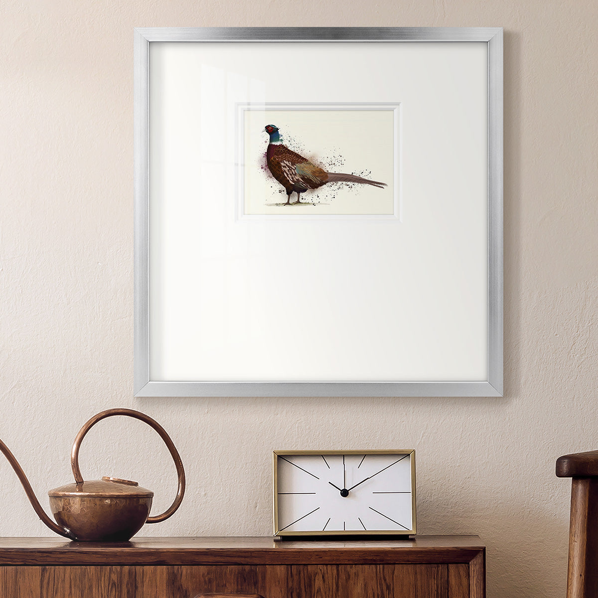 Pheasant Splash 1 Premium Framed Print Double Matboard