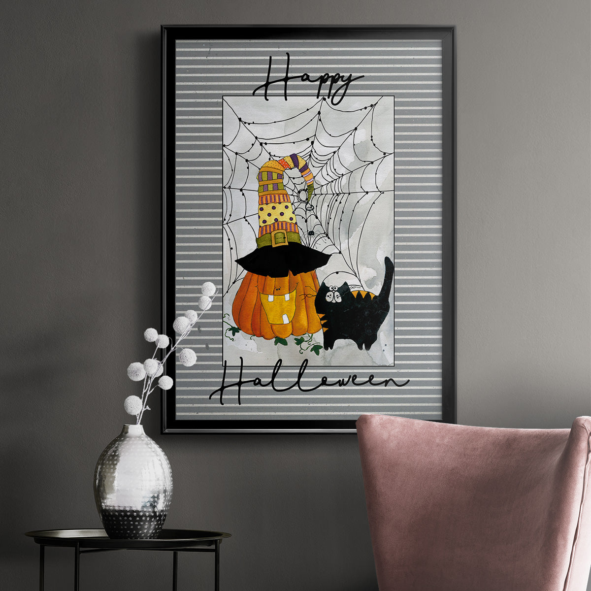 Happy Halloween Pumpkin - Modern Framed Canvas Print