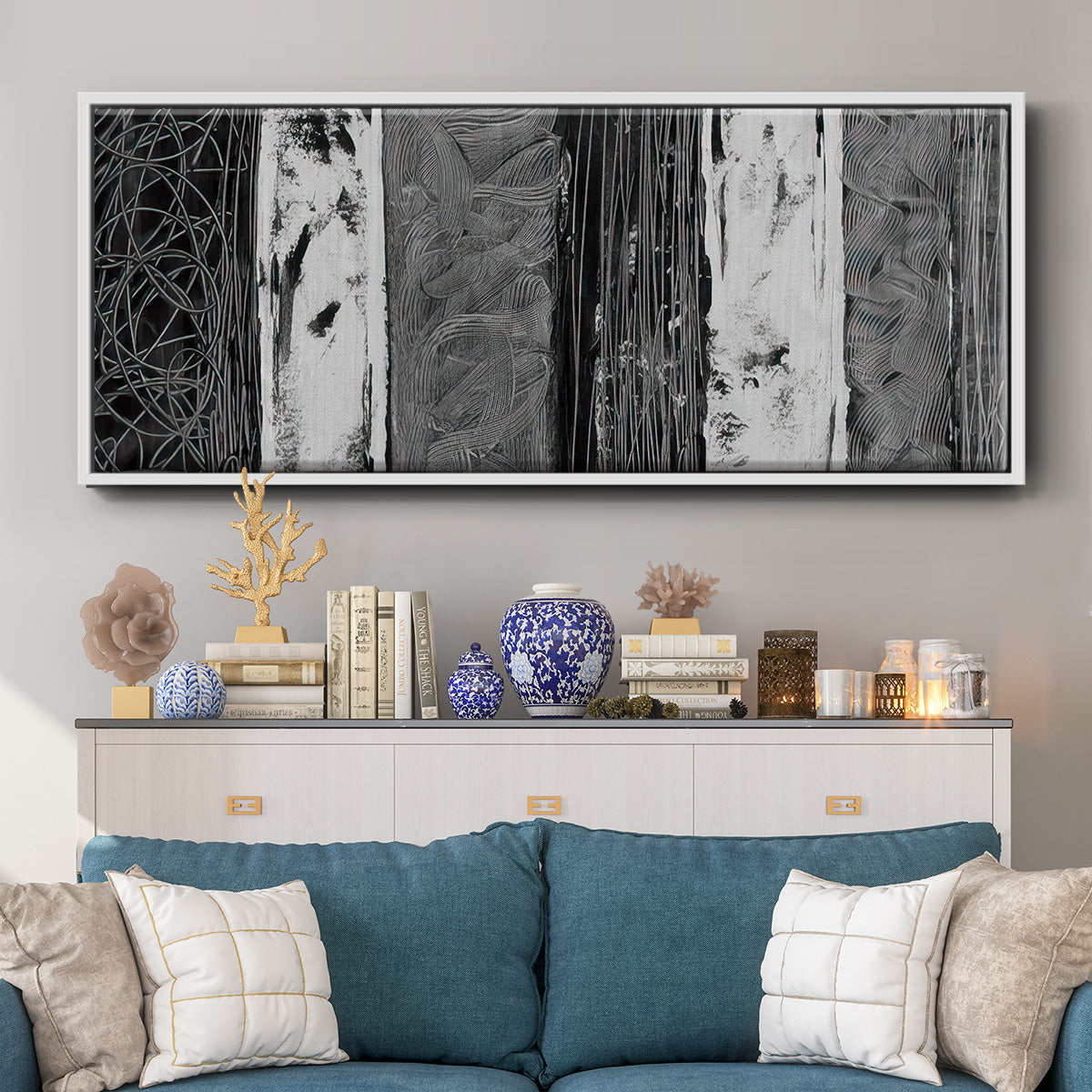 Printed Brushed Nickel Abstract I - Floater Framed Canvas Print