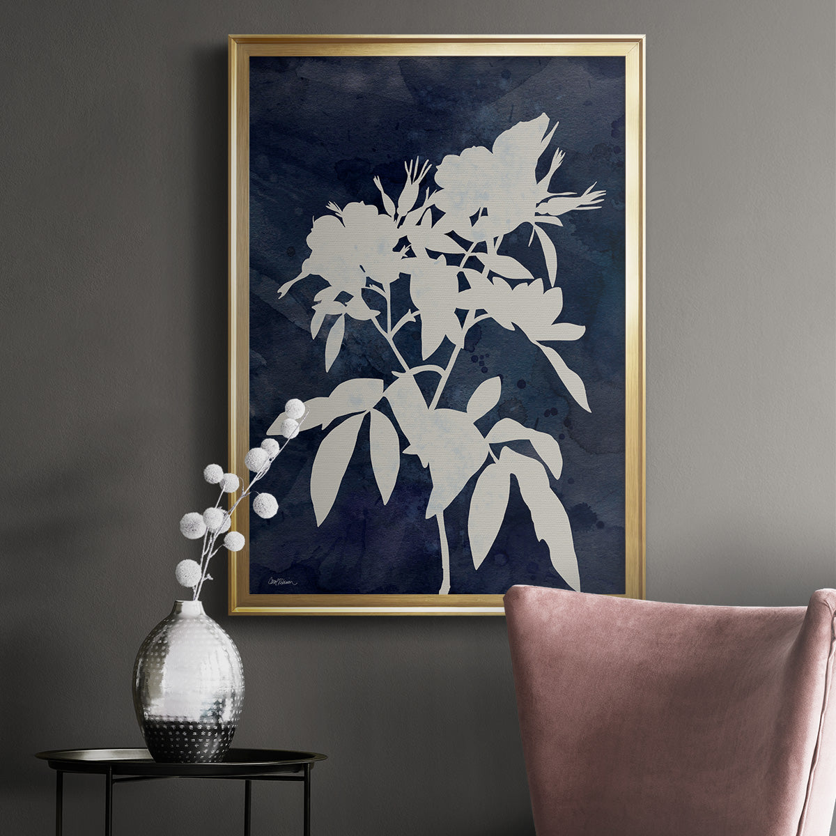 Indigo Botanical I Revisited - Modern Framed Canvas Print