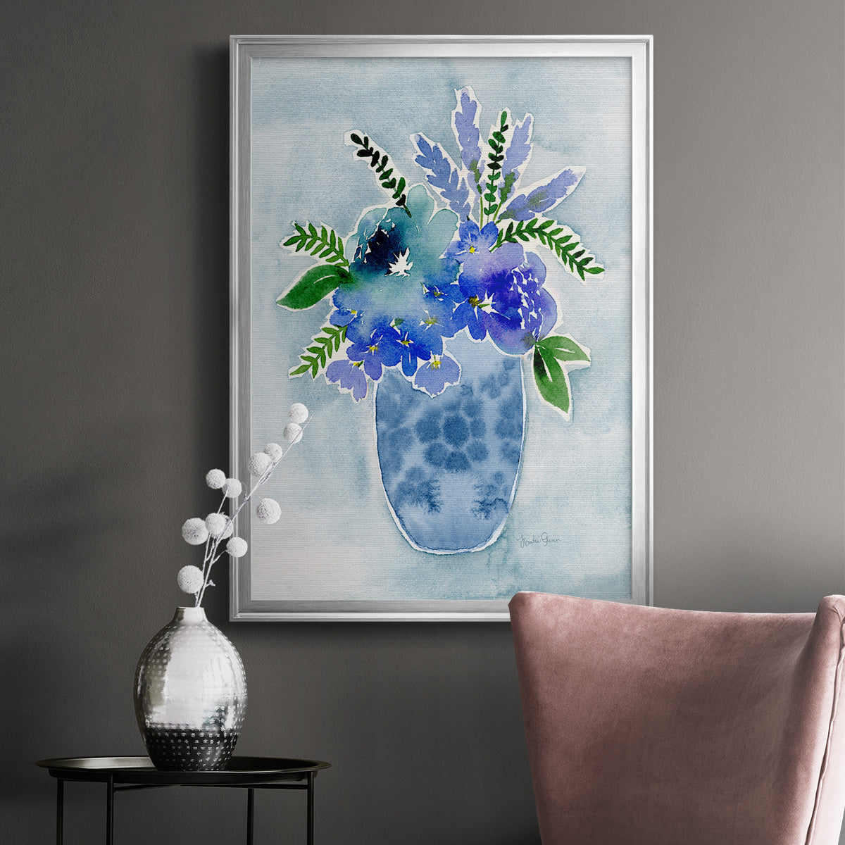 Blue Bouquet I - Modern Framed Canvas Print