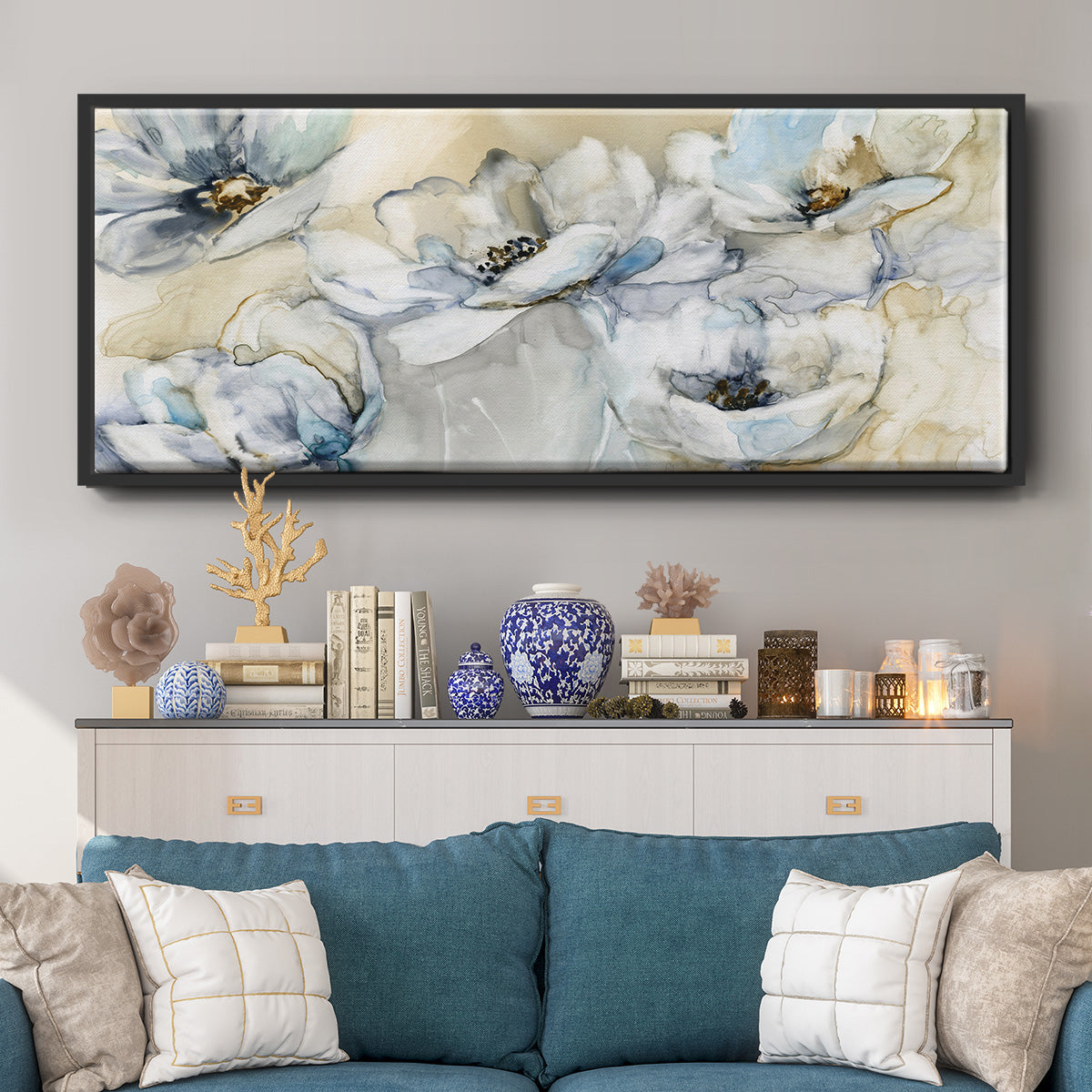 Soft Blooms - Floater Framed Canvas Print