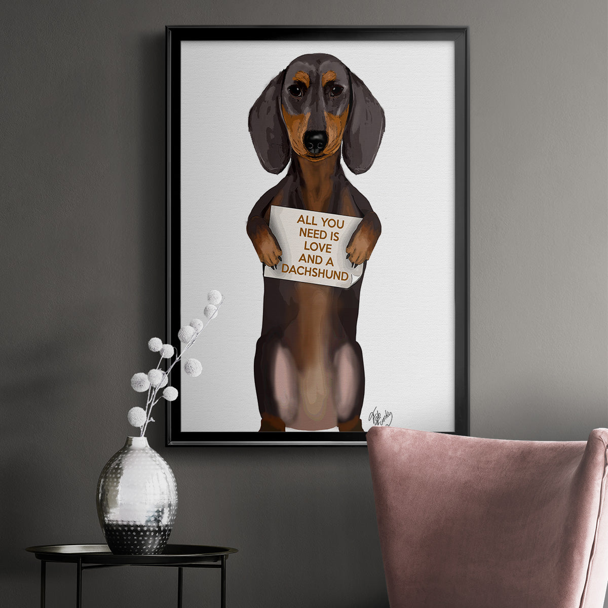 Love and Dachshund - Modern Framed Canvas Print