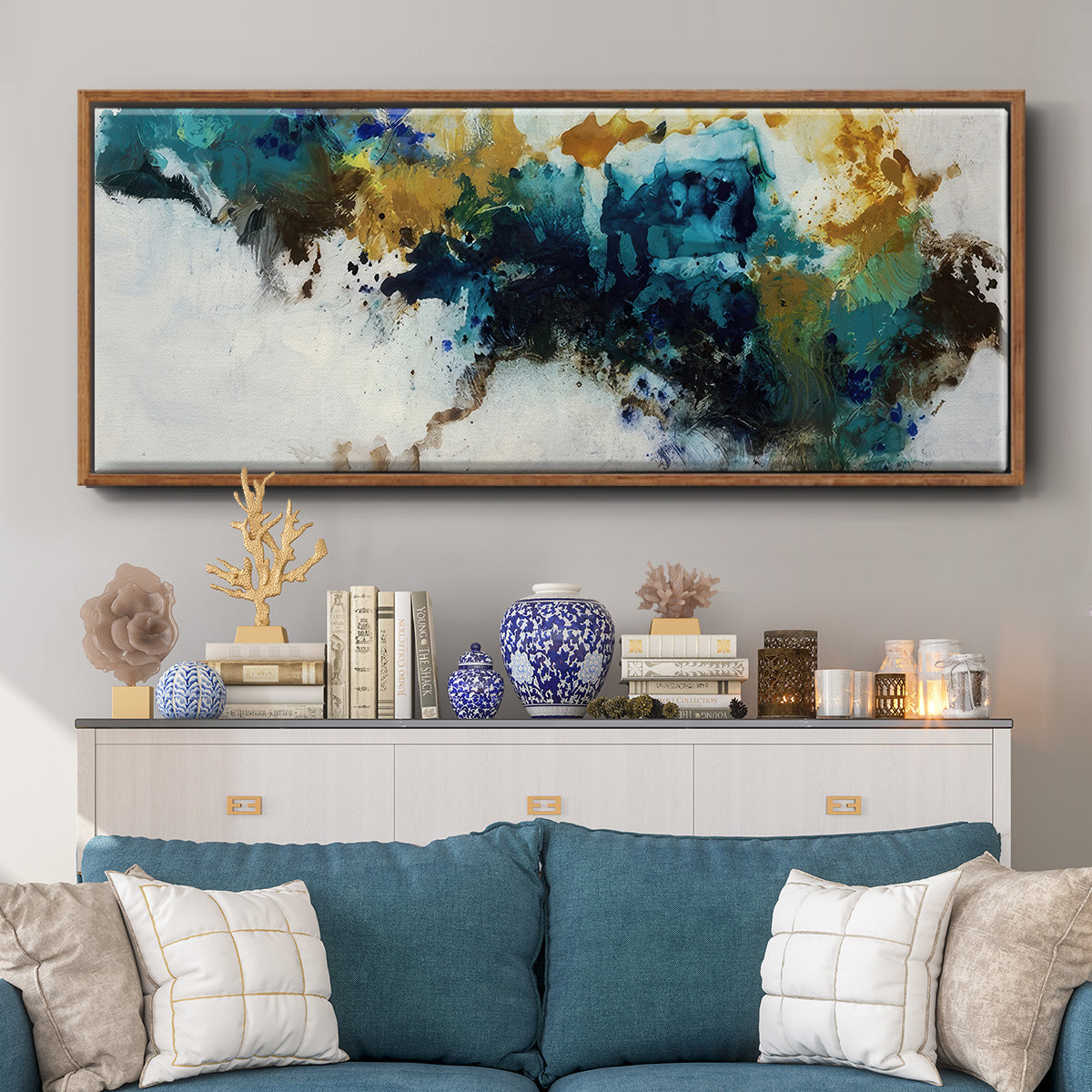 Teal Splat  - Floater Framed Canvas Print