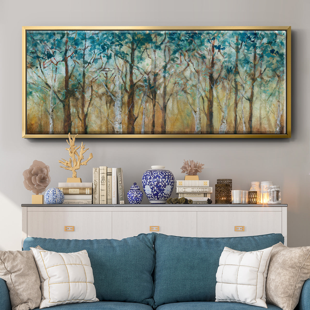 Sunlit Birch Grove - Floater Framed Canvas Print