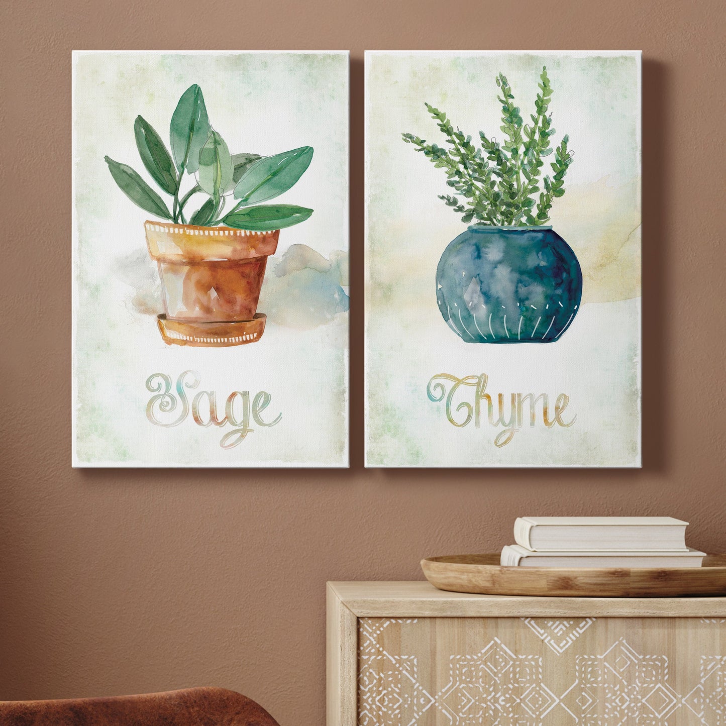 Potted Sage Premium Gallery Wrapped Canvas - Ready to Hang - Set of 2 - 8 x 12 Each