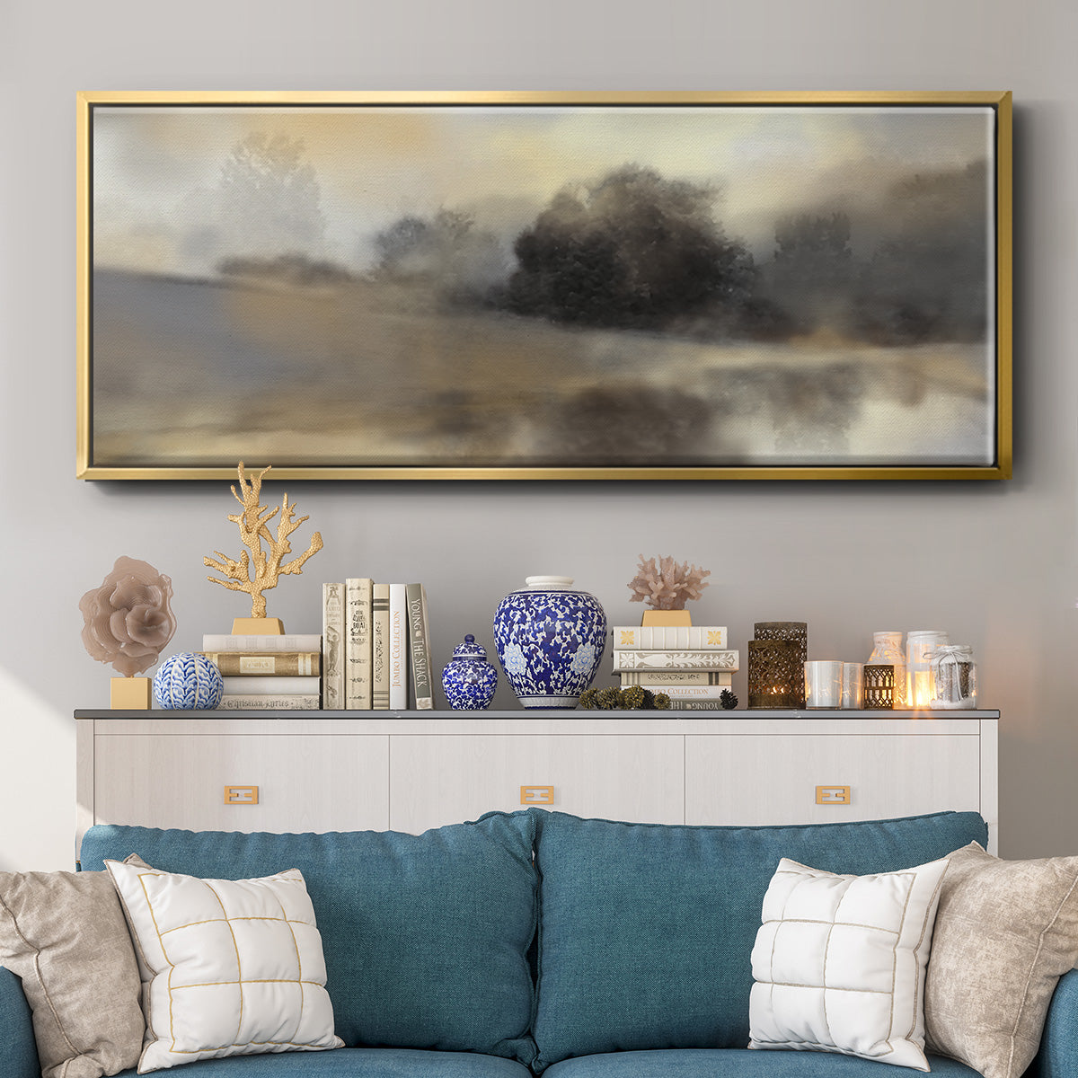 Misty Pond - Floater Framed Canvas Print