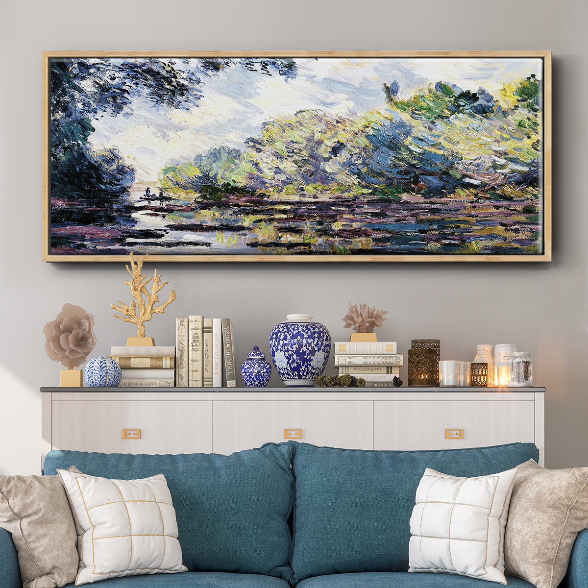 Section of the Seine, Near Giverny, 1885 - Floater Framed Canvas Print