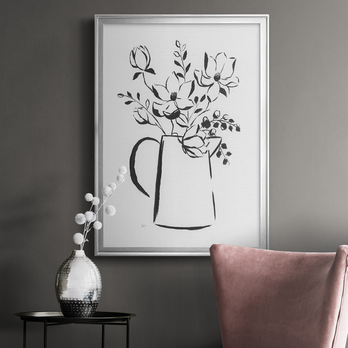 Sketchy Bouquet I - Modern Framed Canvas Print