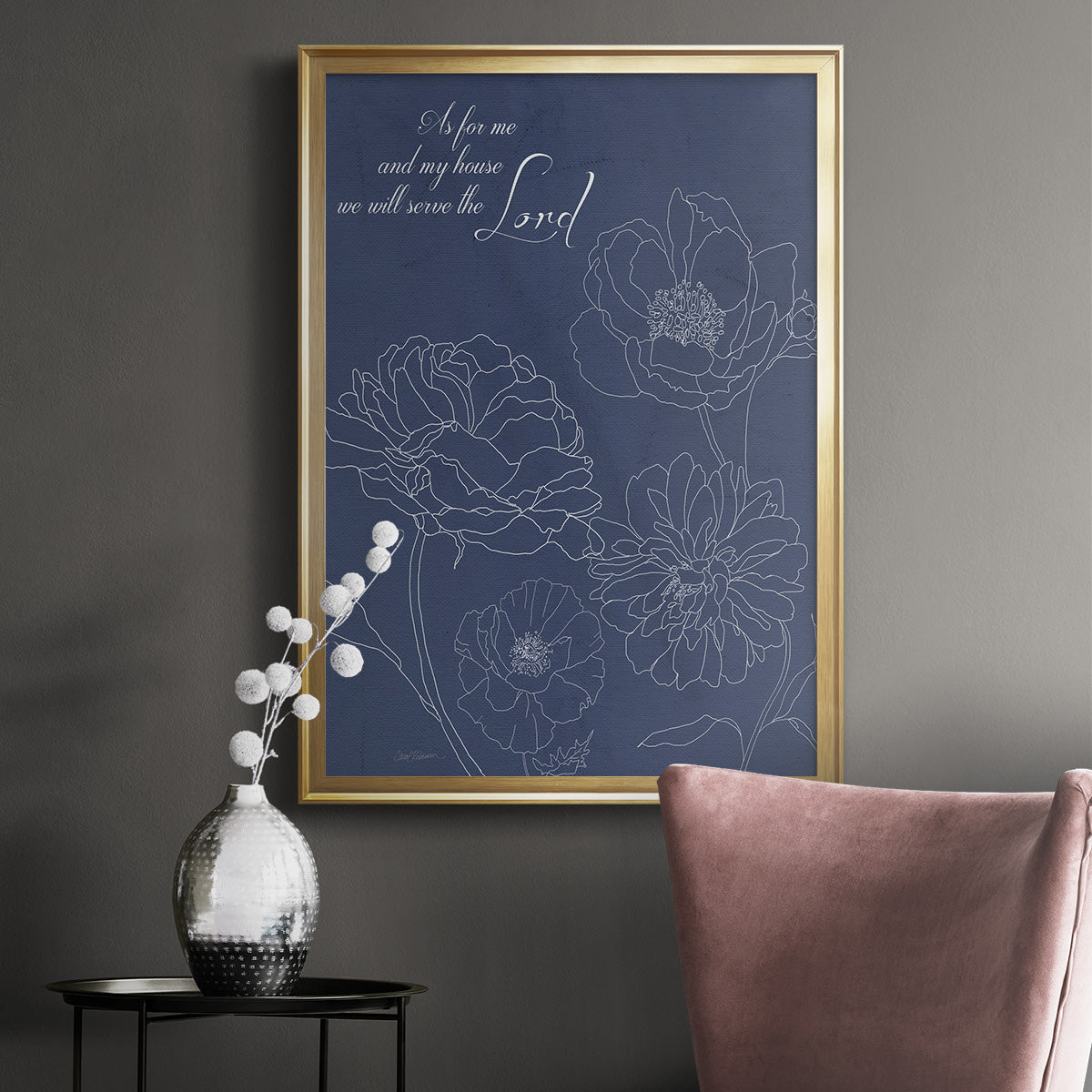 Serve the Lord Floral Sketch - Modern Framed Canvas Print