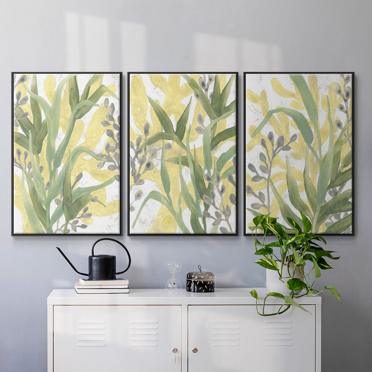 Sea Grass Fresco I - Framed Premium Gallery Wrapped Canvas L Frame 3 Piece Set - Ready to Hang