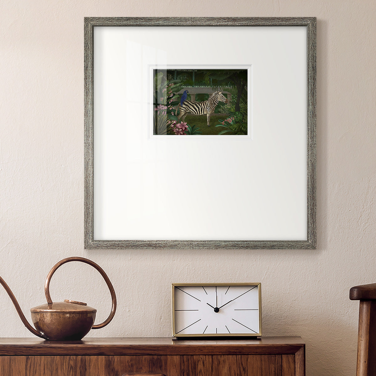 Zebra In Conservatory Premium Framed Print Double Matboard