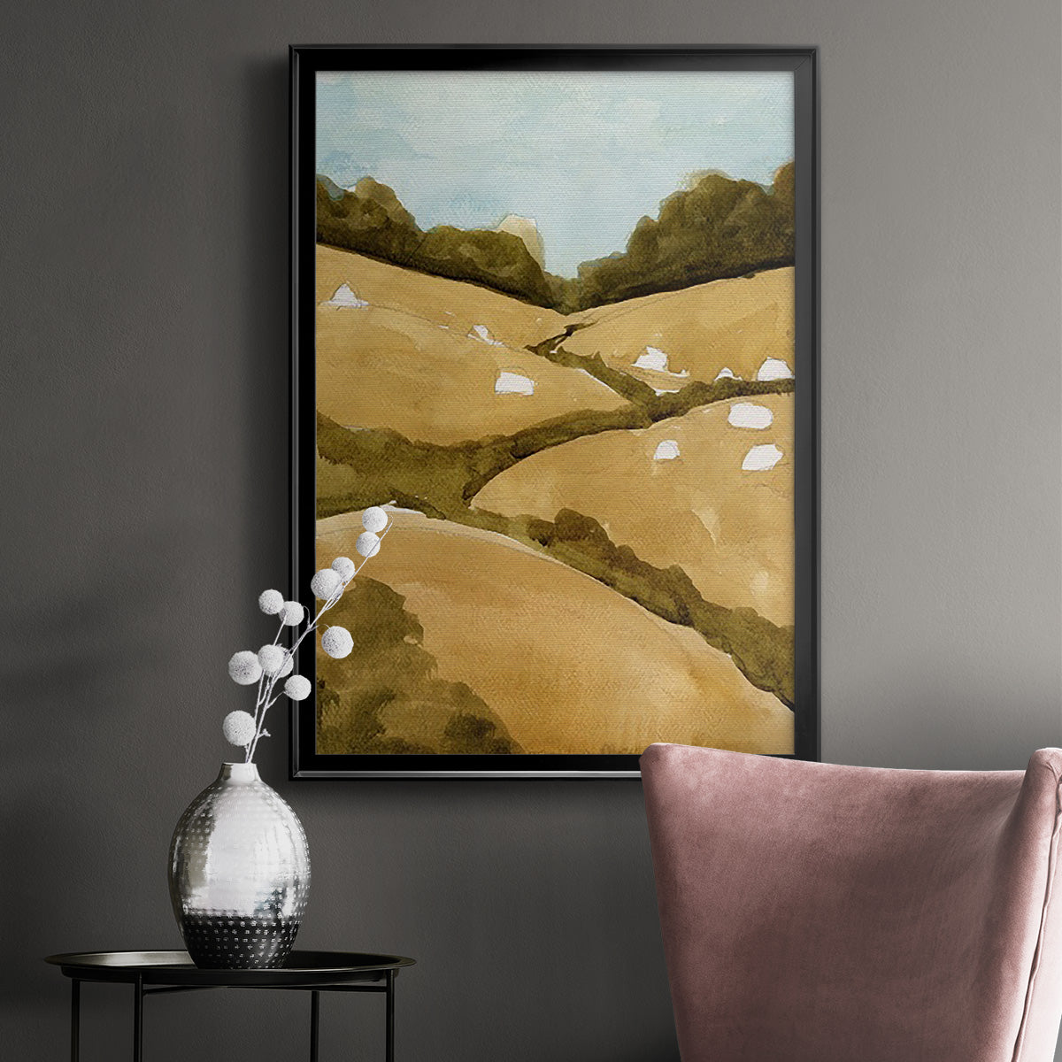 Scattered Sheep I - Modern Framed Canvas Print