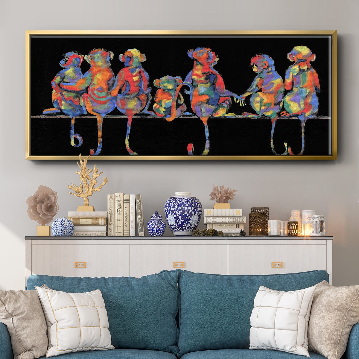 Fun Monkeys - Floater Framed Canvas Print