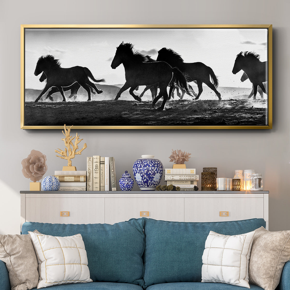 Icelandic Horses at Sunset - Floater Framed Canvas Print
