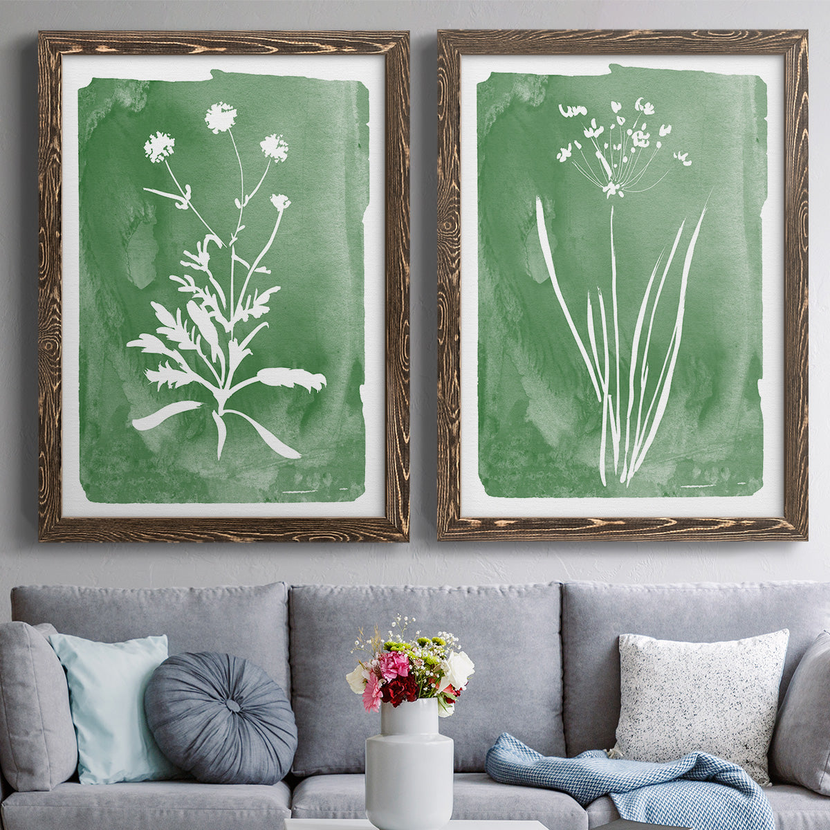 Green Botanical I - Premium Framed Canvas 2 Piece Set - Ready to Hang