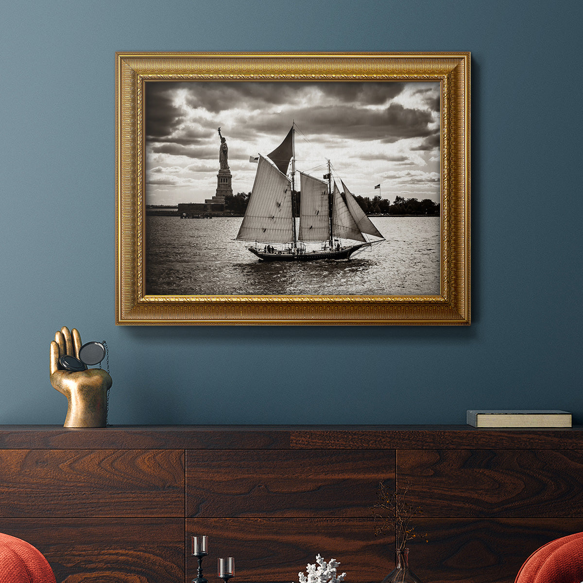 The Clipper & the Liberty Premium Framed Canvas- Ready to Hang