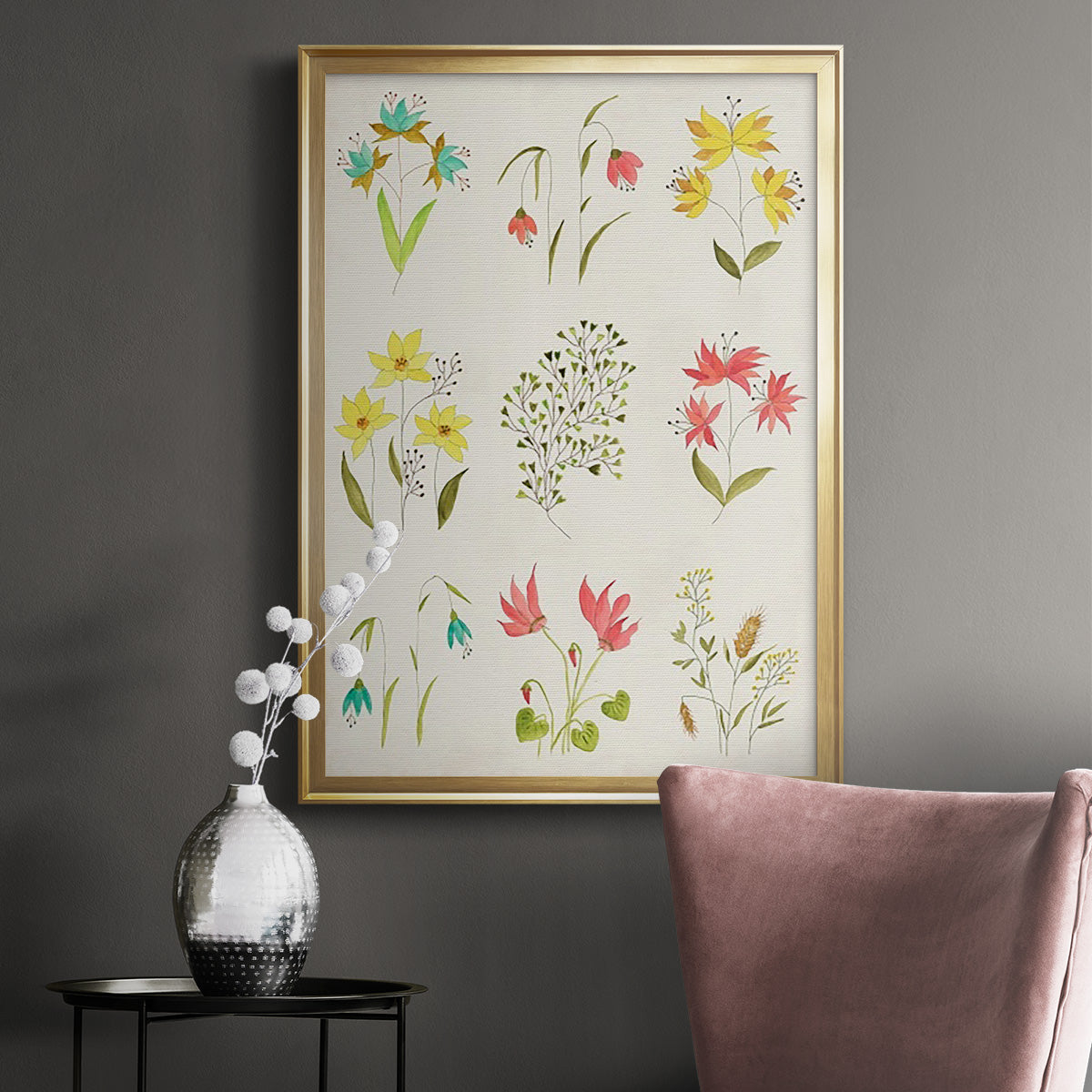 Floral Gatherings Grid - Modern Framed Canvas Print