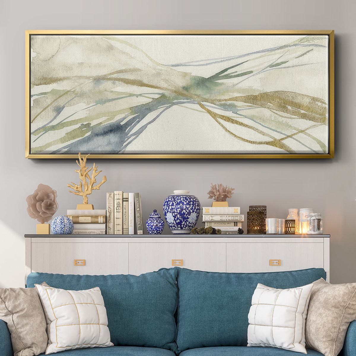 Watercolor Waves I - Floater Framed Canvas Print