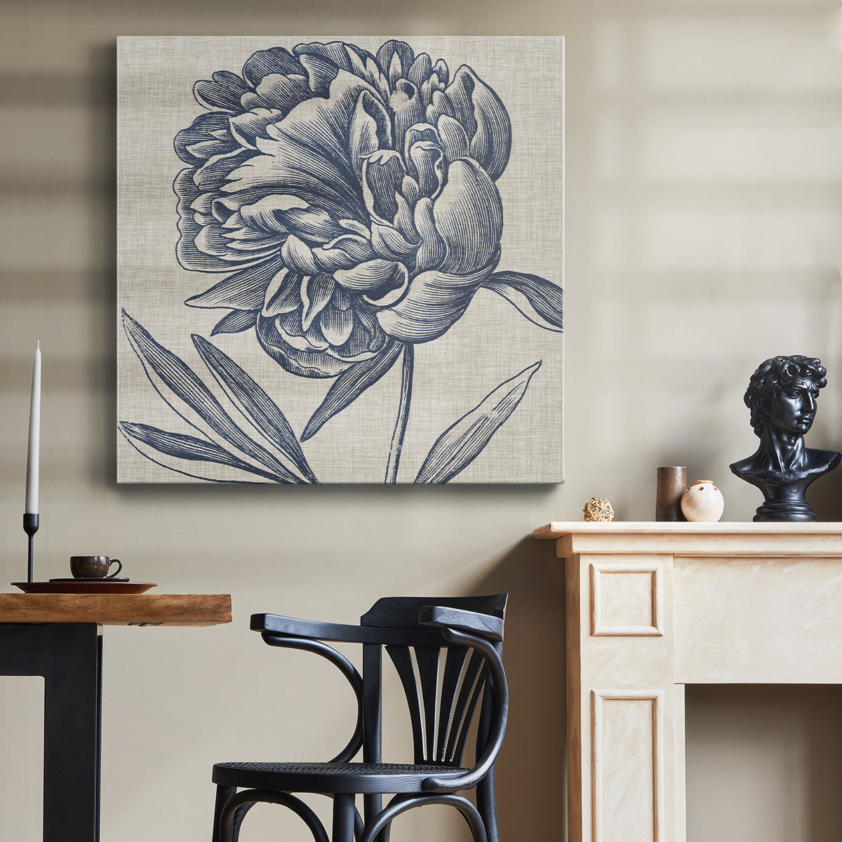 Indigo Floral on Linen II - Canvas Art Print