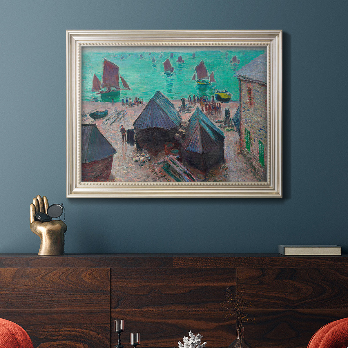 The Departure of the Boats Etretat - Ornate Framed Canvas Print