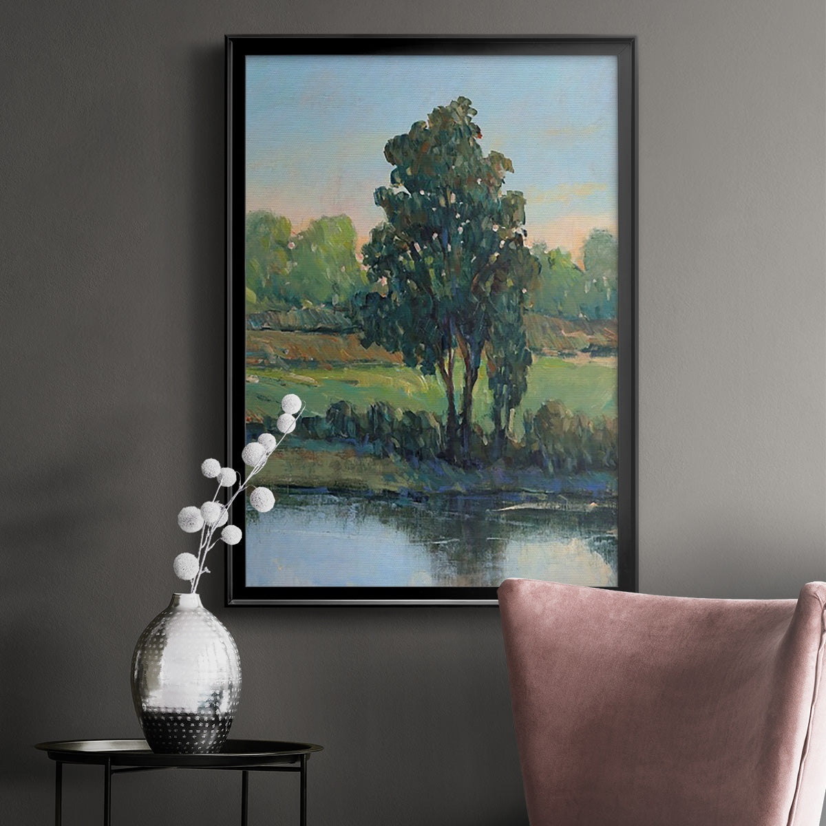 Tree by the Riverbank I - Modern Framed Canvas Print