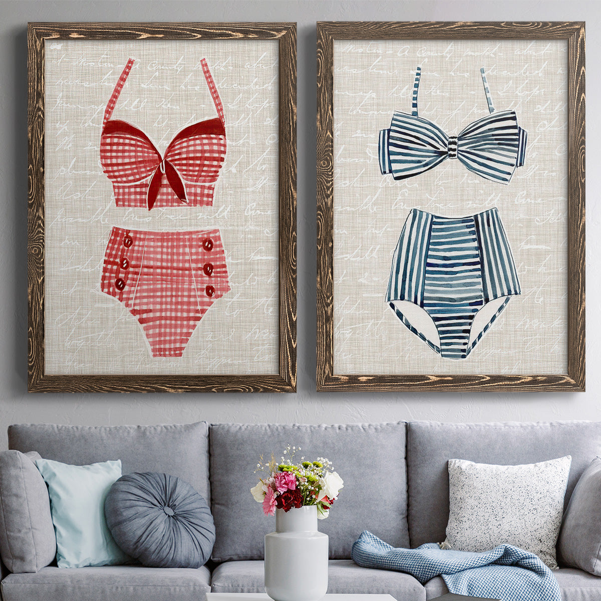 Vintage Swimming III - Premium Framed Canvas 2 Piece Set - Ready to Hang