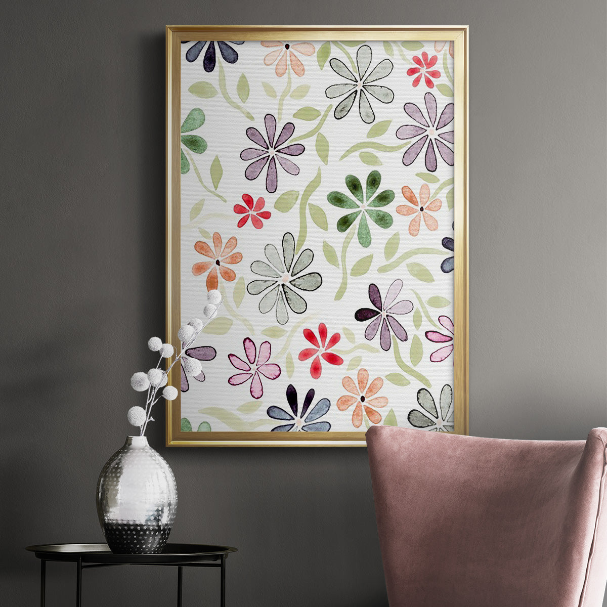 Faded Flowers II - Modern Framed Canvas Print