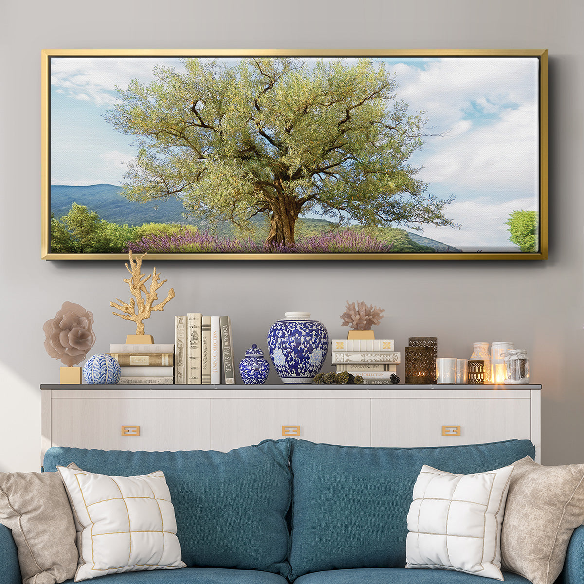 Olive Tree and Lavender - Floater Framed Canvas Print