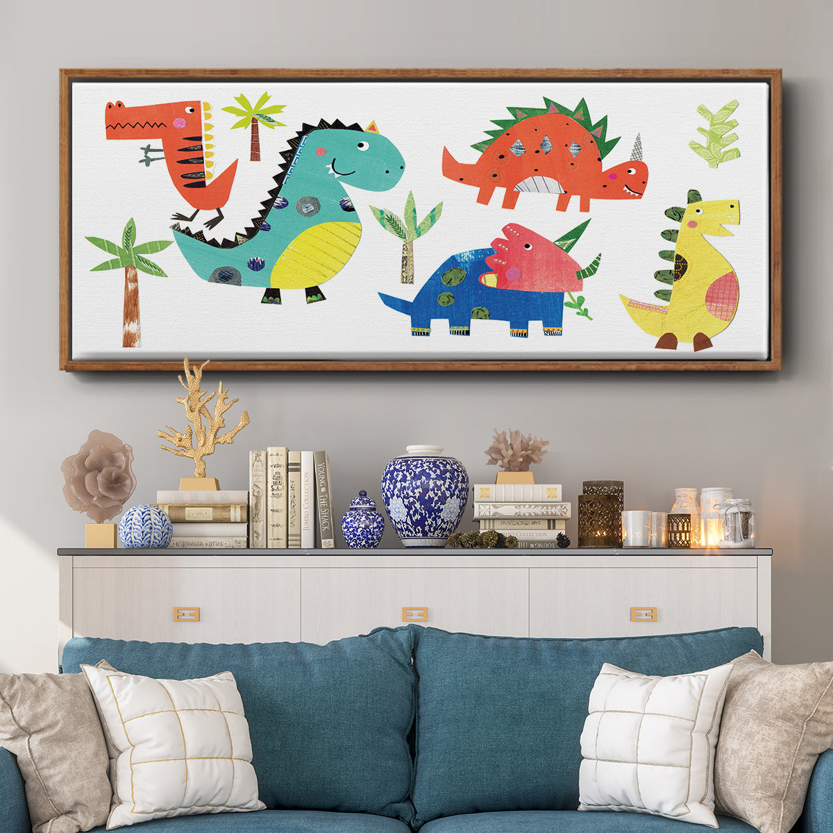 Dino Party - Floater Framed Canvas Print