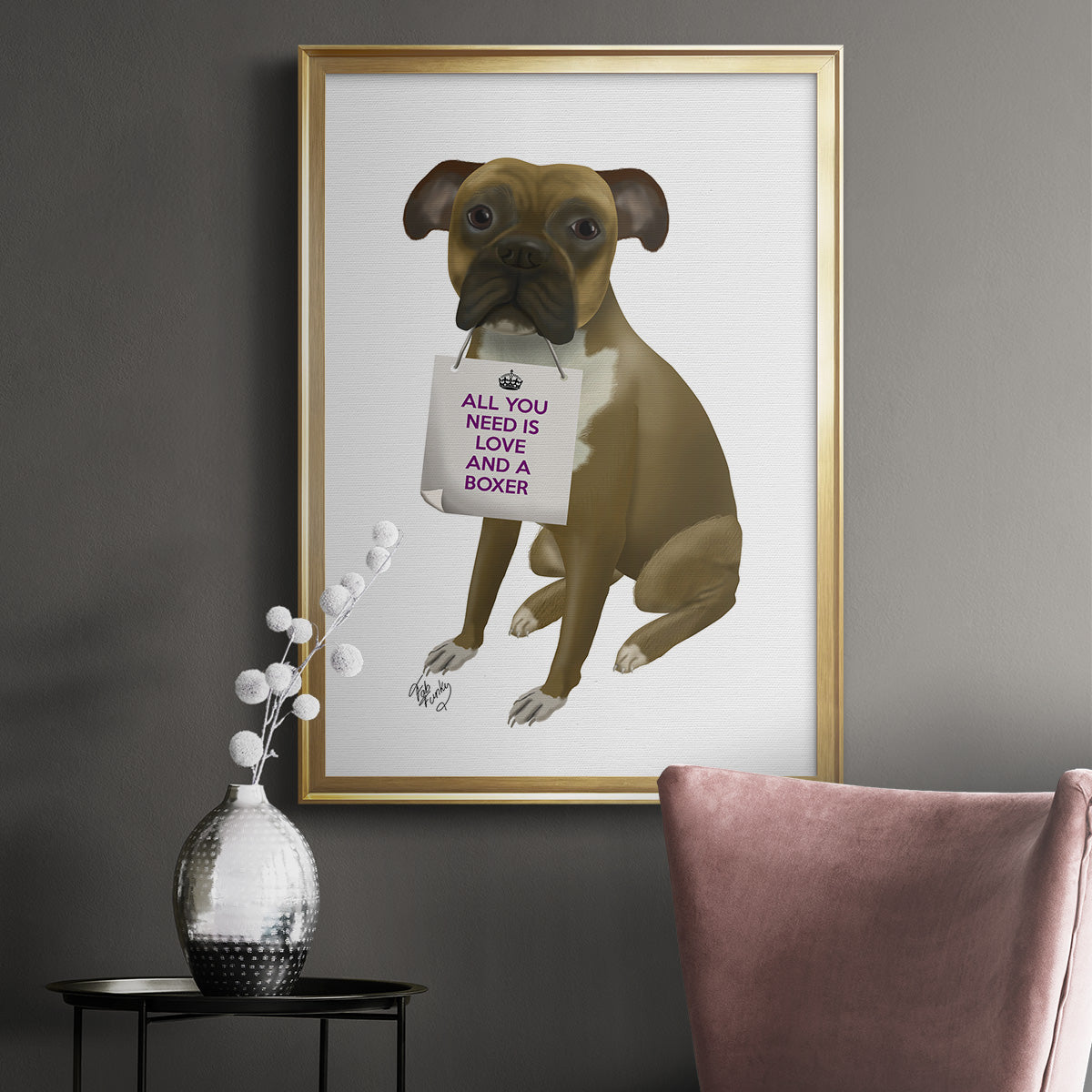 Love and Boxer - Modern Framed Canvas Print