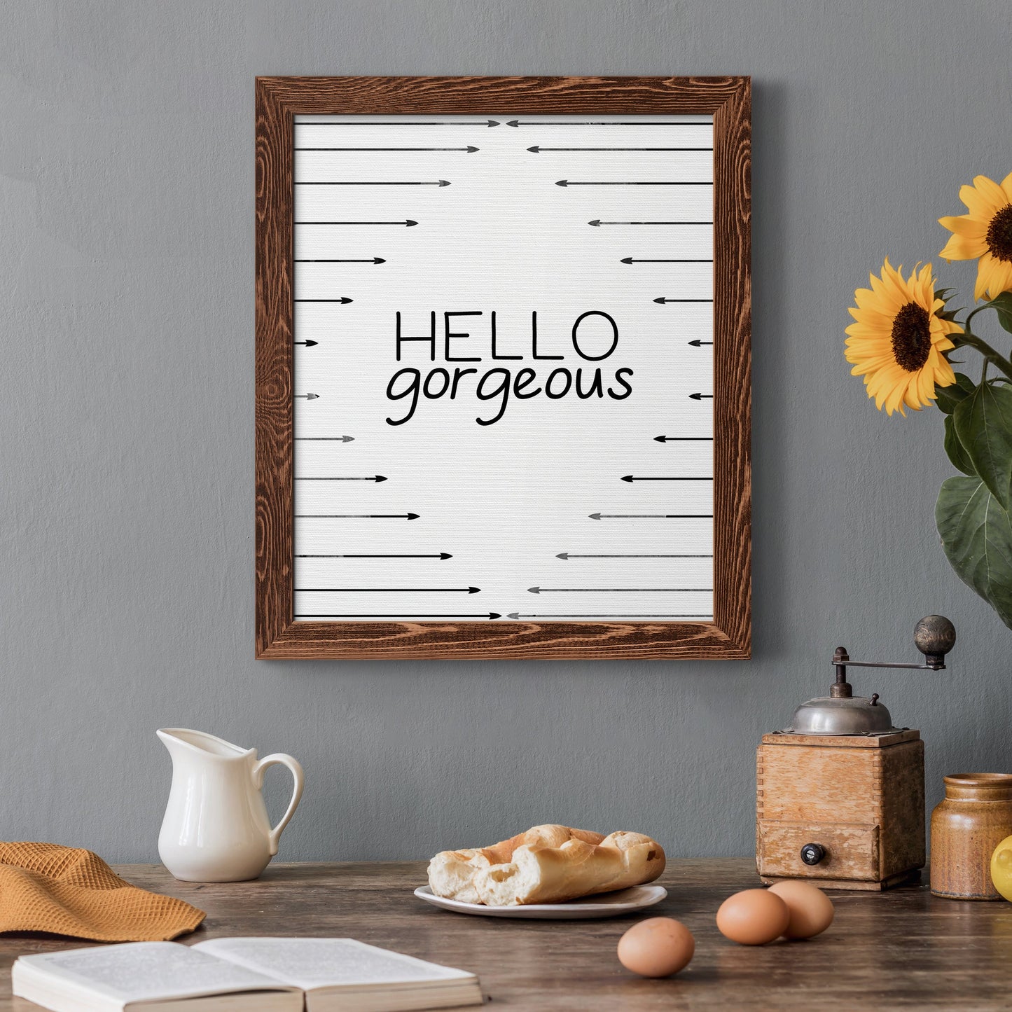 Hello Gorgeous - Premium Canvas Framed in Barnwood - Ready to Hang